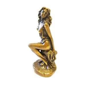 Brass Nude Woman Figure | Seductive Sitting Pose Paperweight